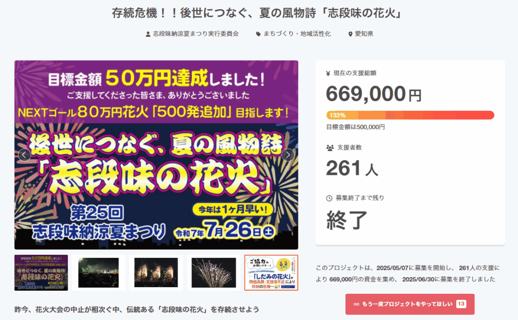 261名669,000円のご支援をいただきました
